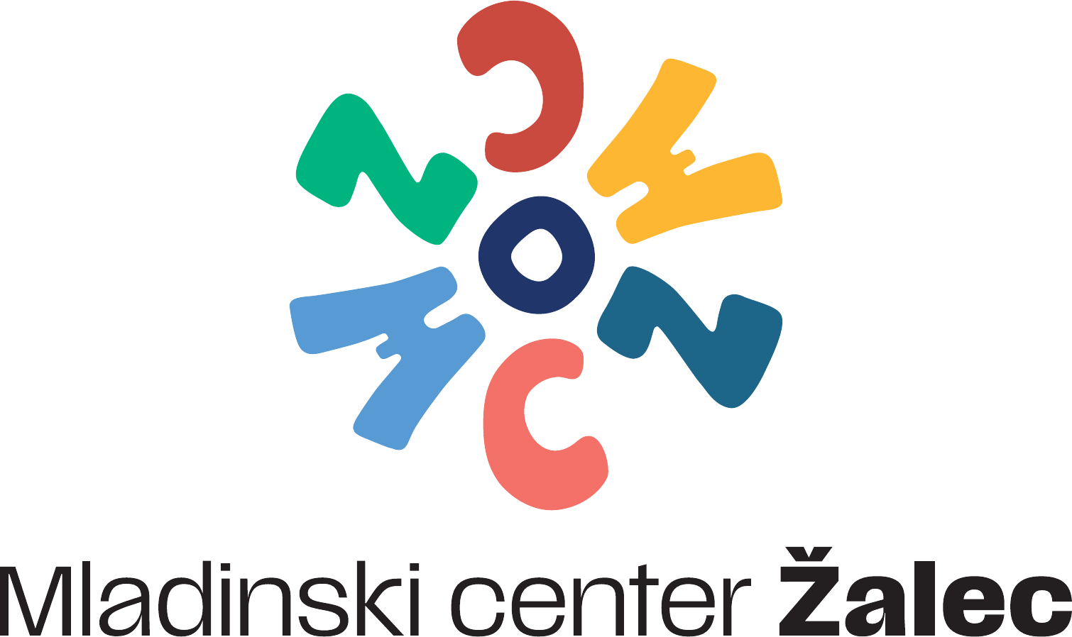 Colourful circular letter mark above the Mladinski center Žalec wordmark
