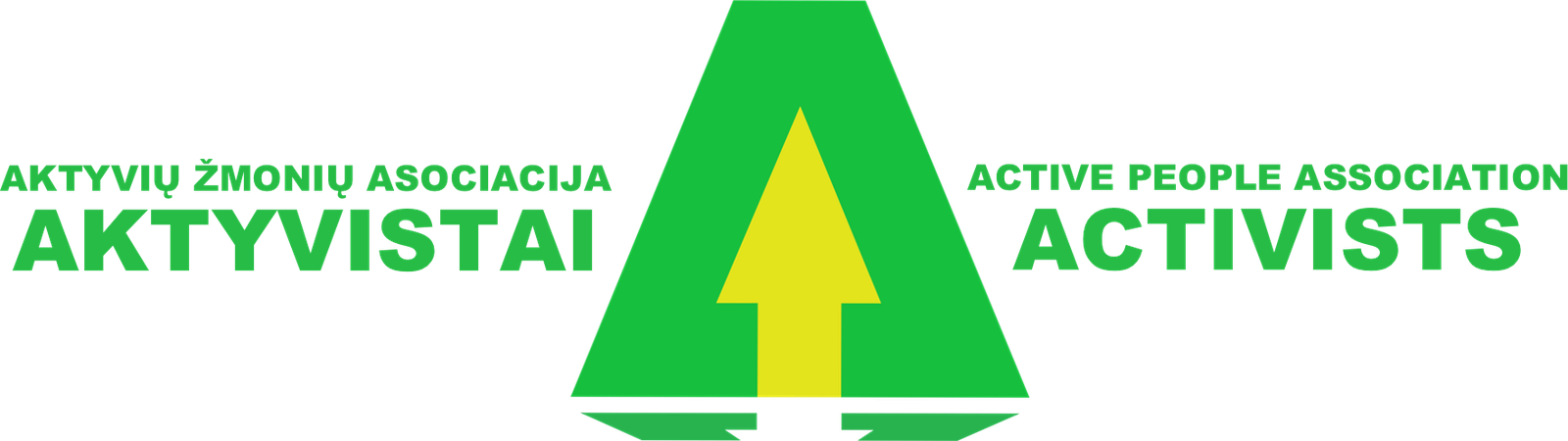 Green Aktyvistai and Activists wordmark with a yellow upward arrow